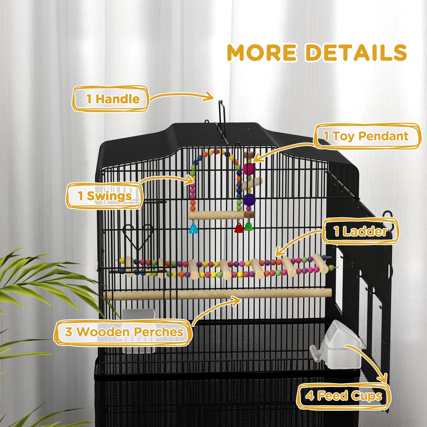 36" Bird Cage with Accessories, Handle, Mesh Cover, Tray, Black Bird Cages   at Gallery Canada