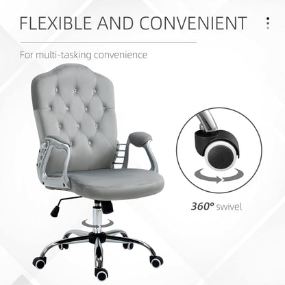 Office Chair, Velvet Computer Chair, Button Tufted Desk Chair with Swivel Wheels, Adjustable Height, Tilt Function, Grey Executive & Manager Chairs   at Gallery Canada