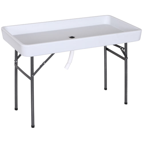 4ft Folding Picnic Table, Fish Fillet Cleaning Table, Camping Party Desk with Sink, White