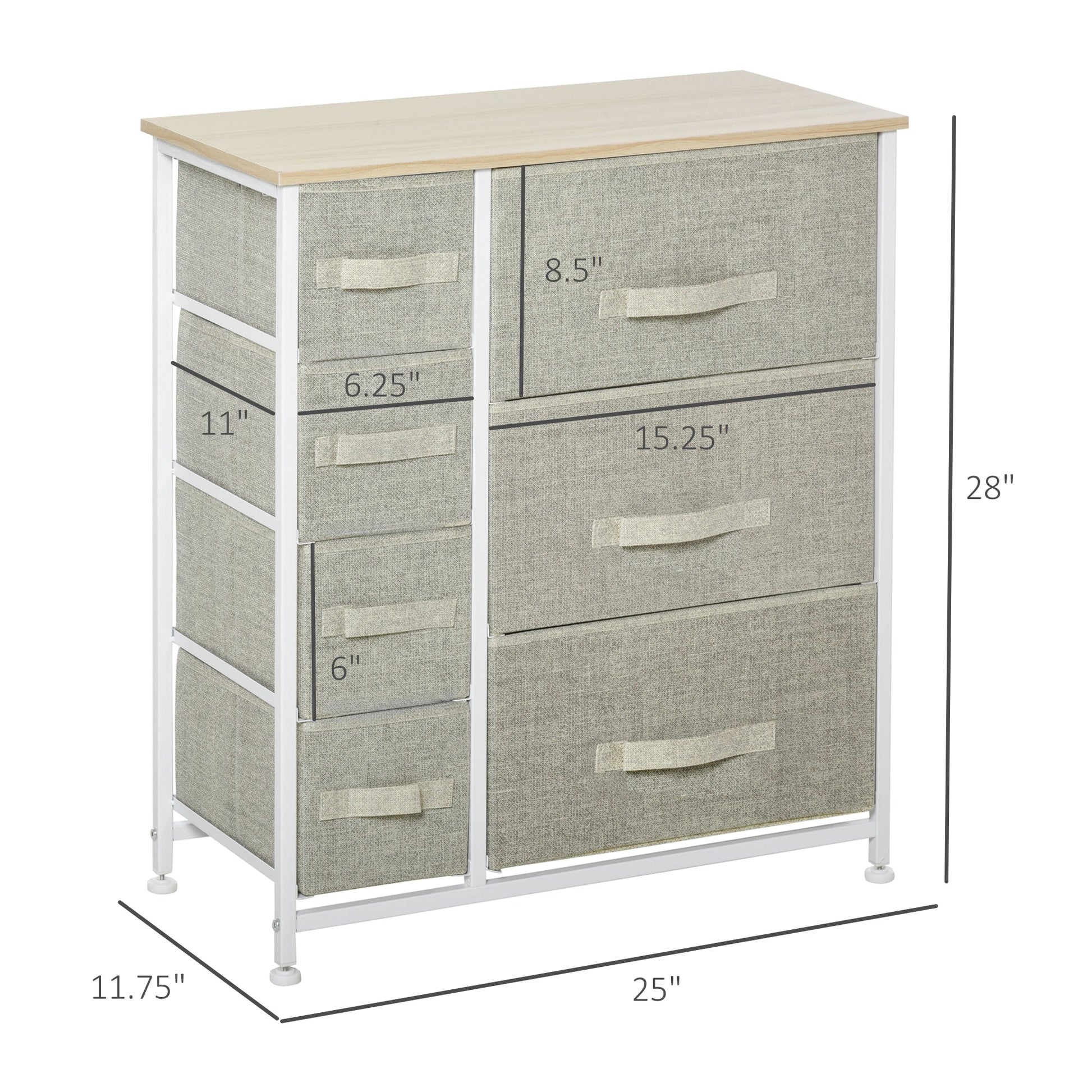 7-Bin Dresser Storage Tower Cabinet Organizer Unit, Easy Pull Fabric Bins with Metal Frame for Living Room, Grey Storage Cabinets   at Gallery Canada