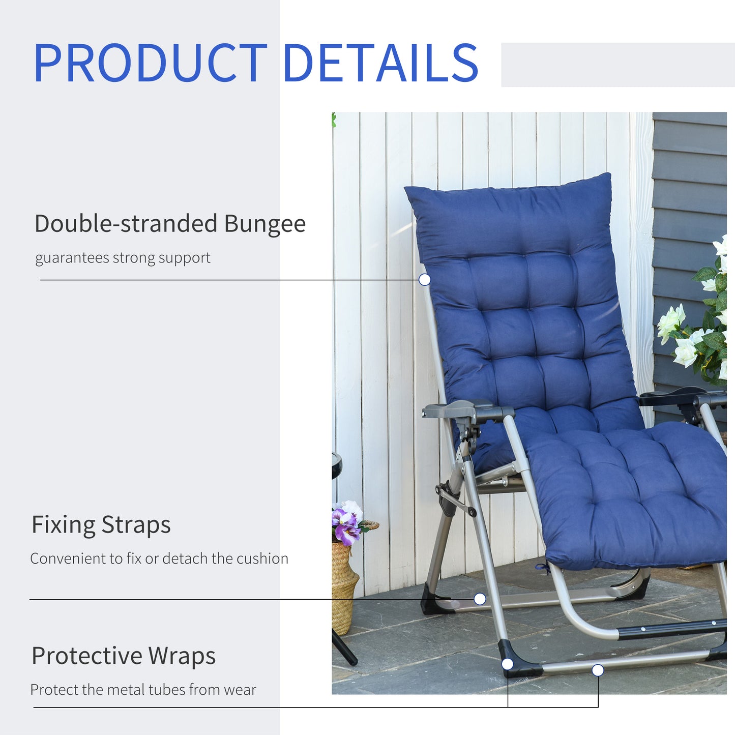 Reclining Zero Gravity Chair with Adjustable Backrest, Folding Garden Sun Lounger with Removable Cushion and Headrest, Dark Blue Lounger Chairs   at Gallery Canada