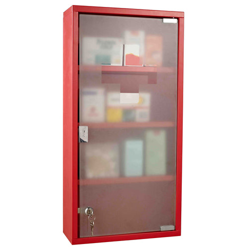 Wall Mount Medicine Cabinet Bathroom Cabinet with 4 Tier Shelves, Steel Frame and Glass Door, Lockable with 2 Keys