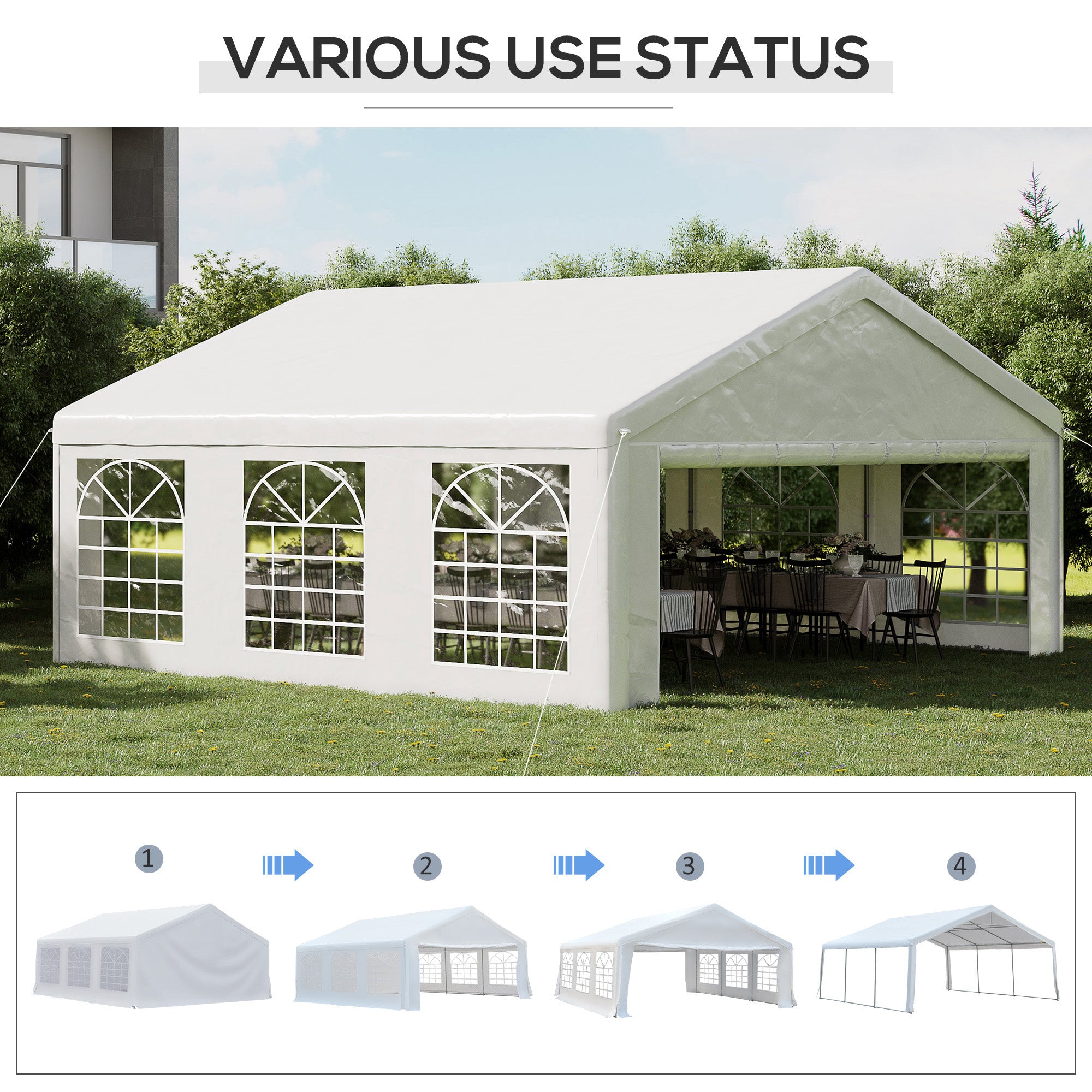 20' x 20' Heavy Duty Party Tent, Carport Garage Canopy, Patio Gazebo Canopy with Removable Sidewall, White Canopy Tents at Gallery Canada