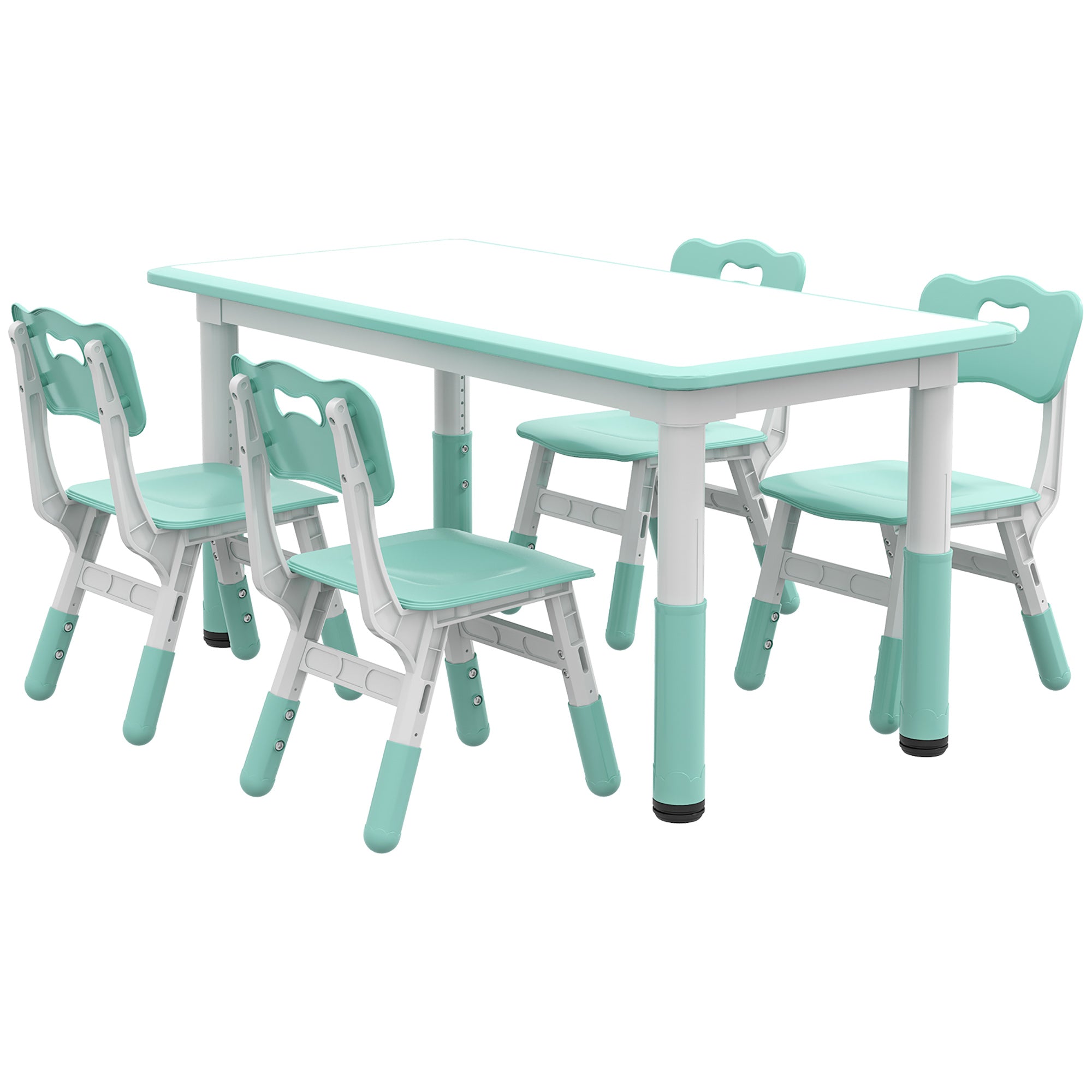 Kids Table and Chair Set with 4 Chairs, Adjustable Height, Easy to Clean, for 1.5 - 5 Years Old, Green Kids Table Sets at Gallery Canada
