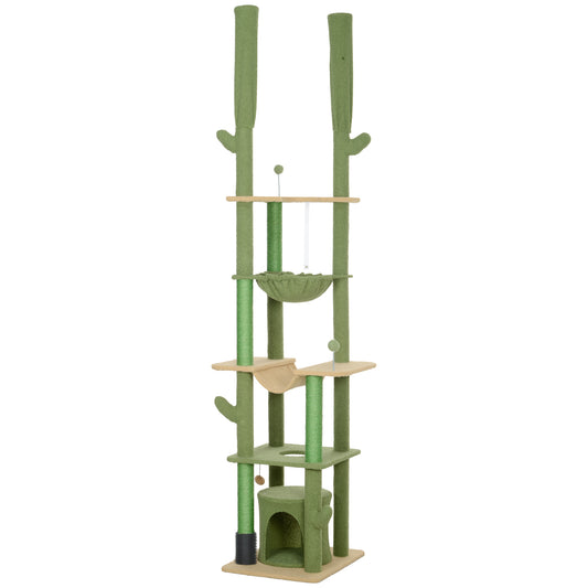 89"-100" Floor to Ceiling Cat Tree Cat Tower for Large Cats w/ Scratching Posts, Grooming Brush Post, Cat Condo, Green Floor to Ceiling Cat Trees   at Gallery Canada