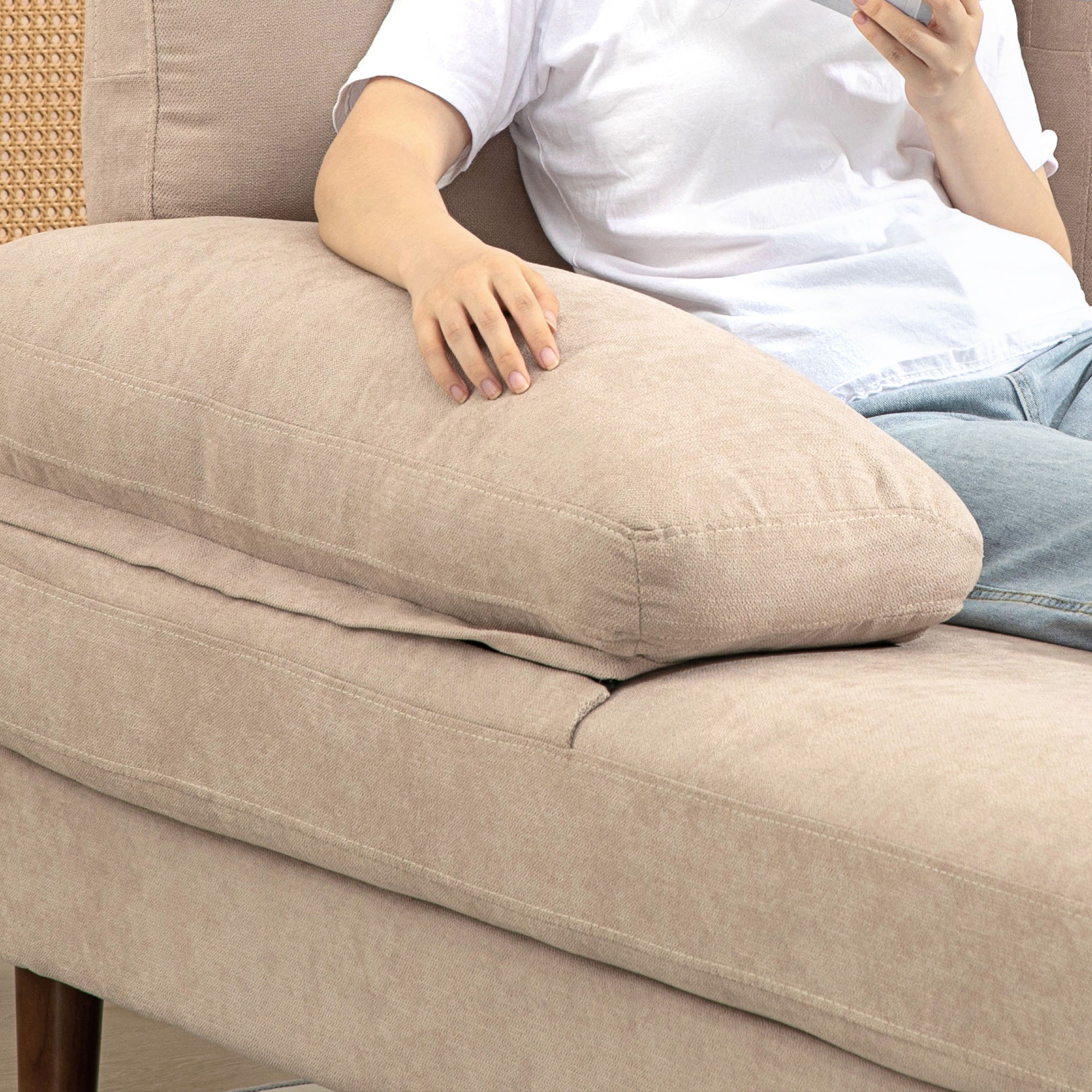 U Shape Couch with Double Chaise Lounge, Modern 4 Seater Sofa with Wooden Legs, Fabric Sofa for Living Room, Beige Sofas & Reclining Chairs at Gallery Canada