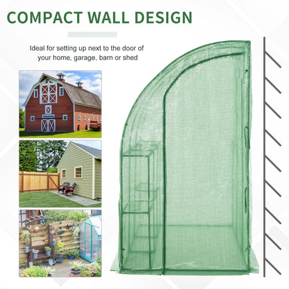 7' x 4' x 7' Outdoor Lean-to Walk-in Garden Greenhouse with Roll-Up Door Hot House for Plants Herbs Vegetables, Green Walk In Greenhouses   at Gallery Canada