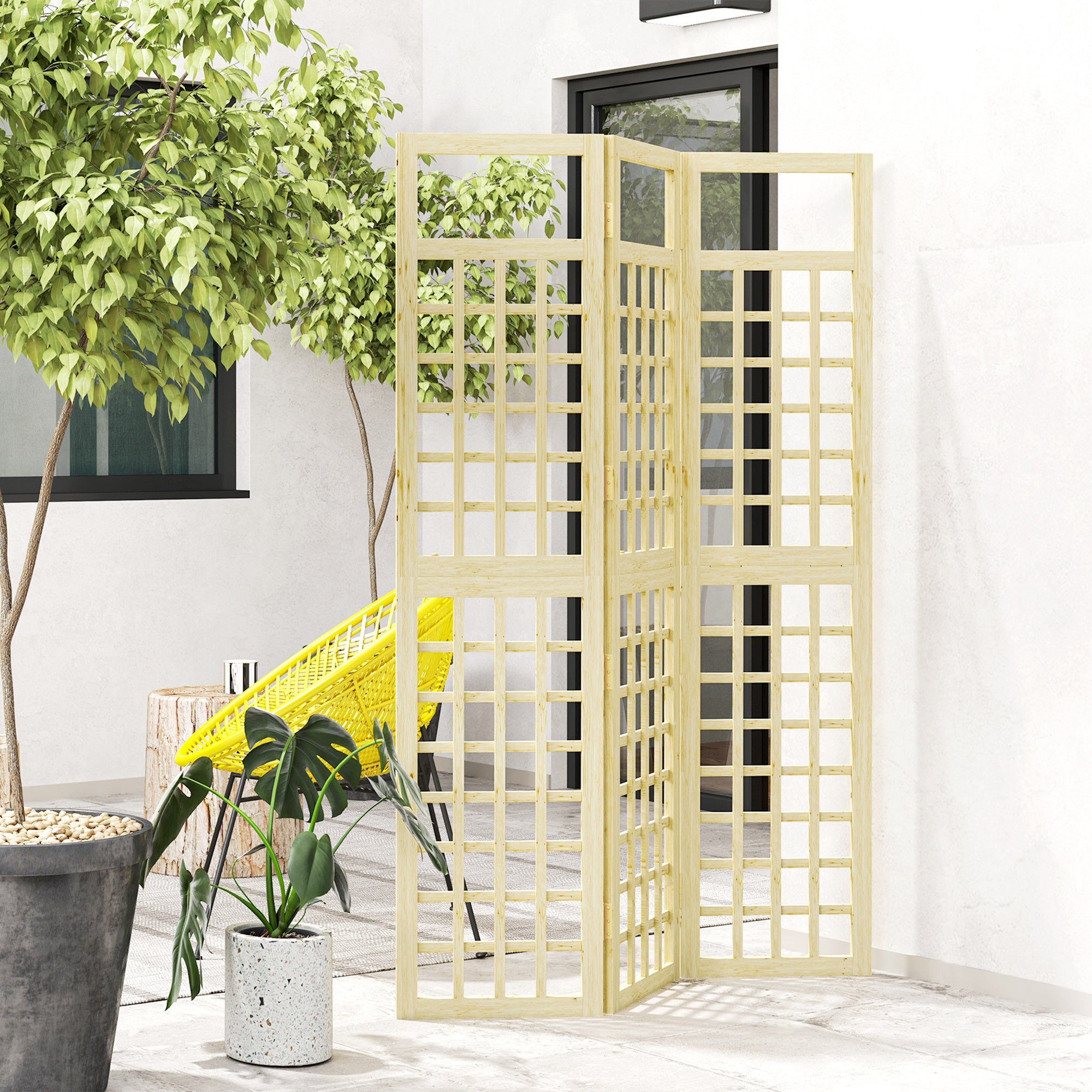 3 Panel Outdoor Wood Privacy Screen, Folding Room Divider/Trellis for Home, Patio, 47.2