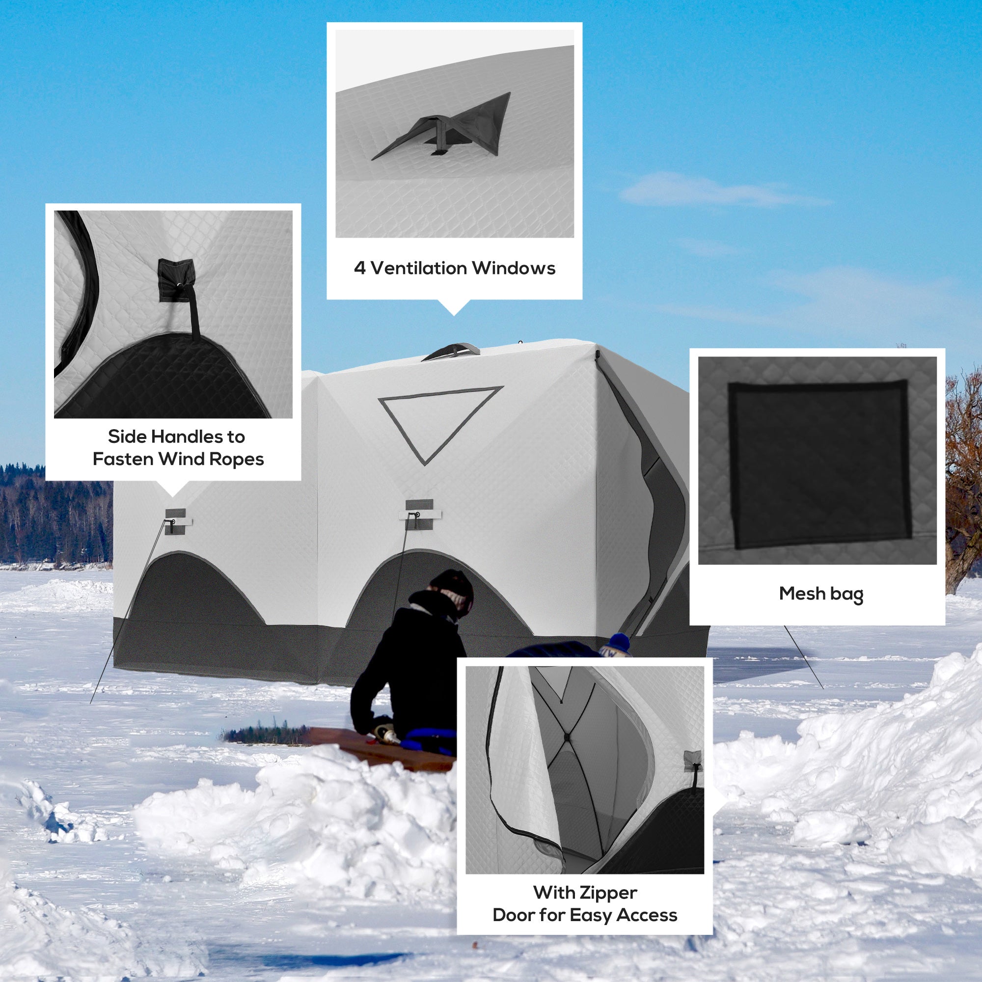 8-Person Insulated Ice Fishing Tent Shelter with Ventilation Windows and Carry Bag, for -22℉, Grey Ice Fishing Tents   at Gallery Canada