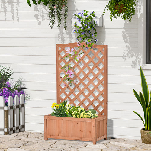 Wood Planter with Trellis for Vine Climbing, Raised Garden Bed to Grow Vegetables for Backyard, 28