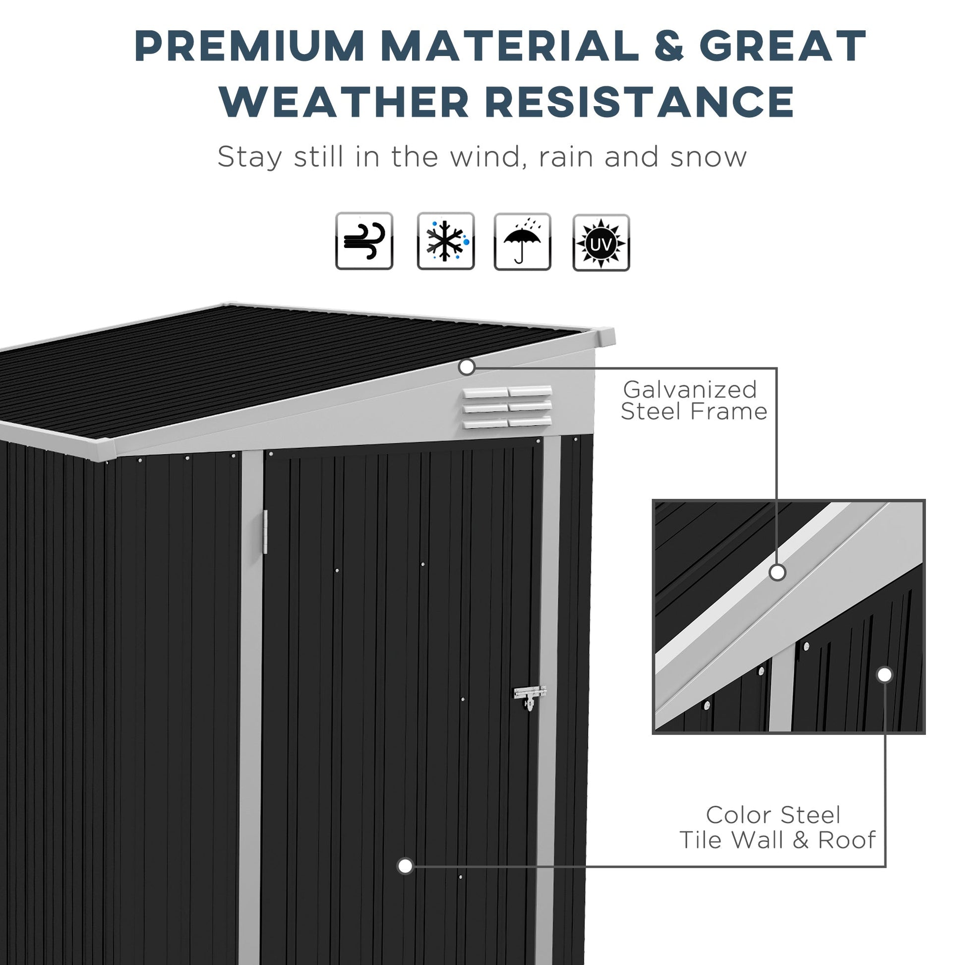 4' x 6' Garden Storage Shed Lean to Shed Outdoor Metal Tool House with Lockable Door and Air Vents for Patio, Lawn Sheds   at Gallery Canada