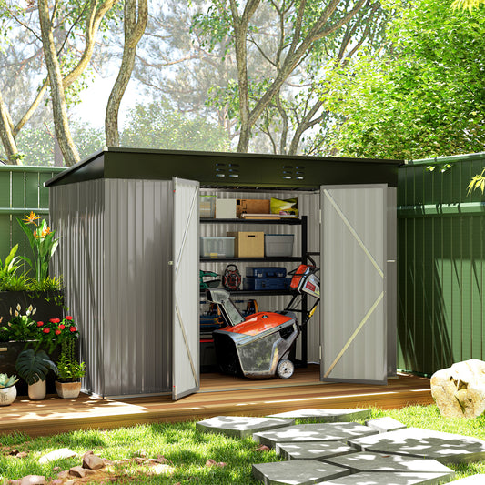 9' x 4' Galvanized Steel Garden Storage Shed with Lockable Doors, Gloves and 2 Air Vents for Backyard, Patio, Lawn