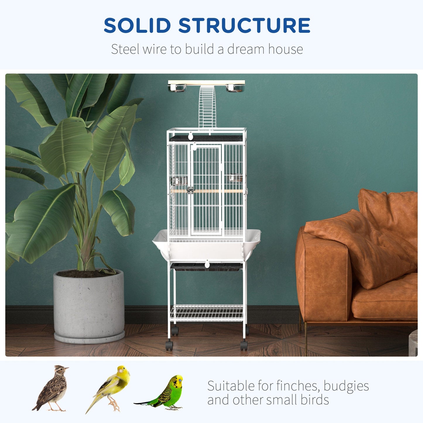 61.5 Inch Bird Cage Parakeet House for Cockatiel with Stand, Pull Out Tray, Play Top, Storage Shelf, Wood Perch, Food Container - Gallery Canada