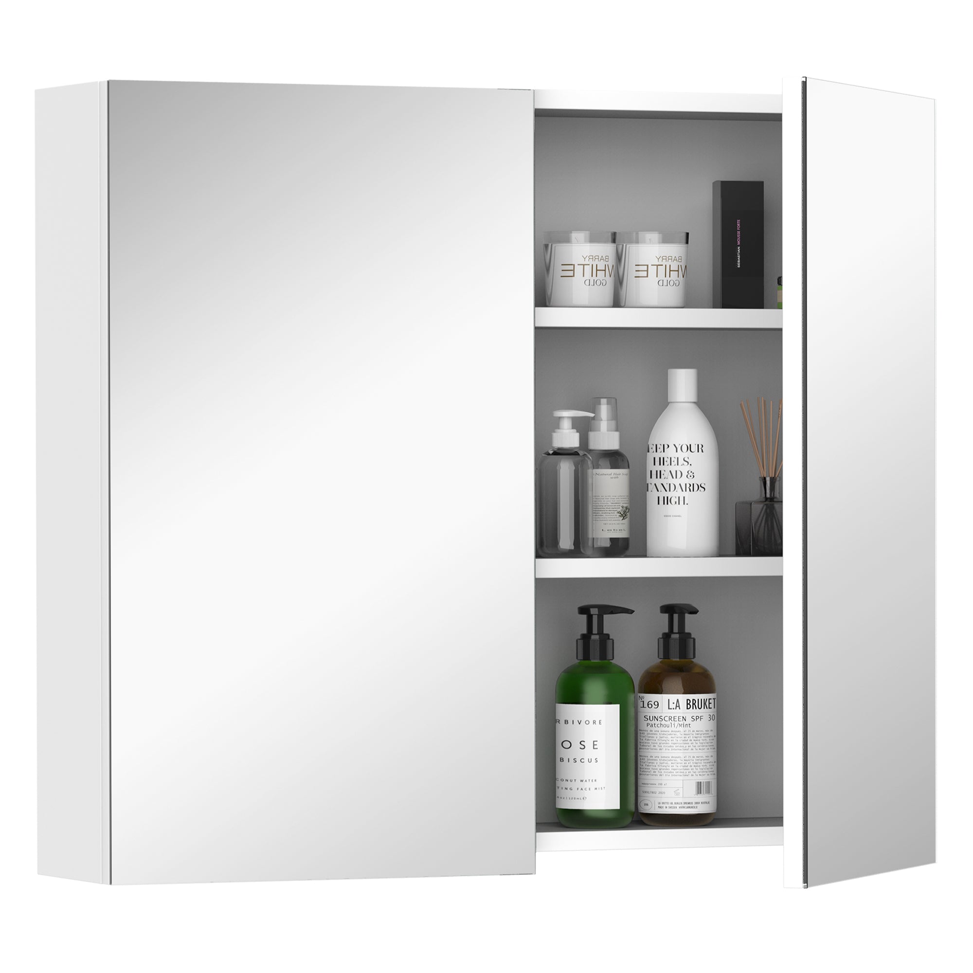 Wall Mount Mirrored Medicine Cabinet, Bathroom Mirror Cabinet with Adjustable Shelf, Double Soft Closing Doors, Grey Mirror Medicine Cabinets   at Gallery Canada