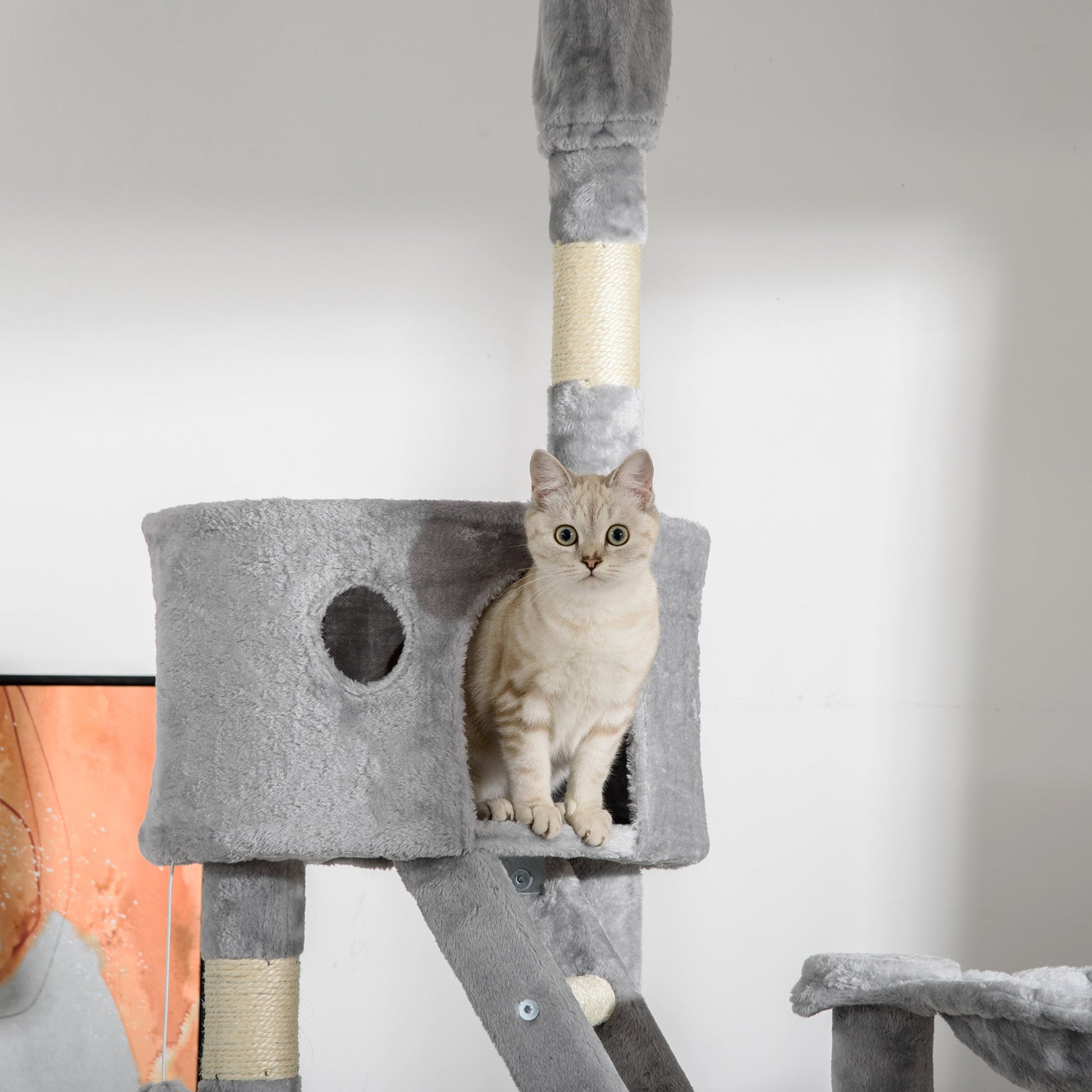 94"-102" Huge Cat Tree Ceiling High Cat Condo Scratching Post Activity Center Multi-Level Play House Light Grey Floor to Ceiling Cat Trees   at Gallery Canada