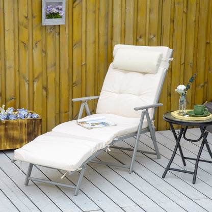 Outdoor Folding Chaise Lounge Chair Recliner with Portable Design, Adjustable Backrest, Cushion and Headrest, Cream White Lounger Chairs Cream  at Gallery Canada