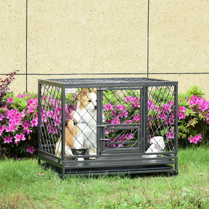 Heavy Duty Dog Crate w/ Wheels, Openable Top, Removable Tray, Bowl, for All-Sized Dogs, 42.5" x 29" W x 35" Houses, Kennels & Pens Black  at Gallery Canada