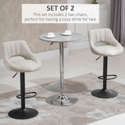 Bar Stools Set of 2, Swivel Counter Height Barstools with Adjustable Height, Linen Upholstered Bar Chairs with Round Metal Base and Footrest, Cream Bar Stools   at Gallery Canada