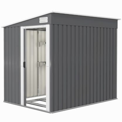 5'x7' Lean to Galvanized Metal Shed with Foundation, Garden Tool Storage House with Sliding Door and 2 Vents, Dark Grey Sheds at Gallery Canada