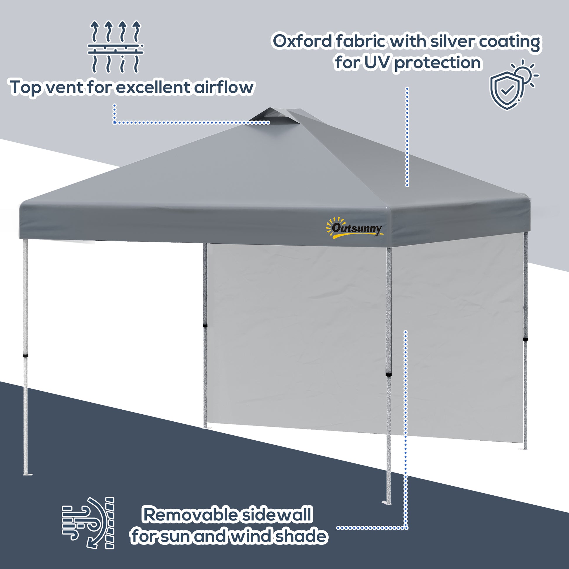 10' x 10' Pop Up Canopy Tent with Adjustable Height, 1 Sidewall, and Wheeled Carry Bag for Outdoor, Garden, Patio, Grey Pop Up Canopies at Gallery Canada