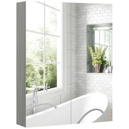 Wall Mount Mirrored Medicine Cabinet, Bathroom Mirror Cabinet with Adjustable Shelf, Double Soft Closing Doors, Grey Mirror Medicine Cabinets   at Gallery Canada