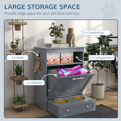 Pet Feeder Station Storage Cabinet, Dog Food Storage Container with Dog Raised Bowls, Watering Supplies, Grey Dog Bowls   at Gallery Canada