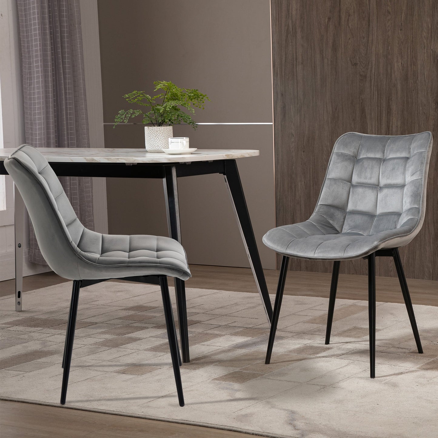 Upholstered Dining Chair Lounge Chair Soft Set of 2 Velvet-Touch Kitchen Reception Living Room Chair with Metal Legs, Grey Bar Stools   at Gallery Canada