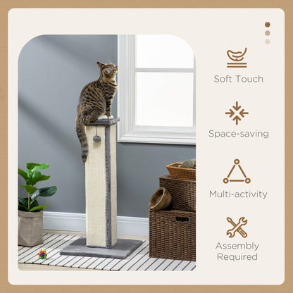 32" Tall Cat Scratching Post for Indoor Cats and Kittens, Sisal Cat Scratcher with Hanging Ball Soft Plush, Grey Cat Posts   at Gallery Canada