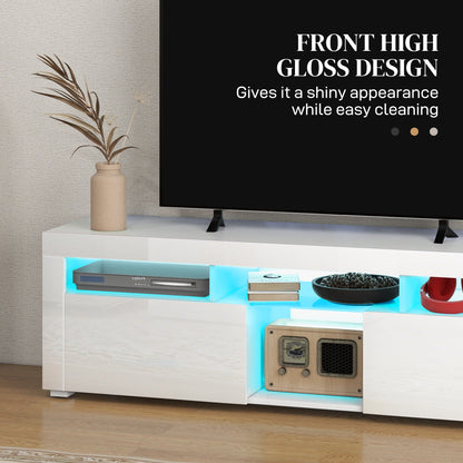 Modern TV Stand with Storage and LED Lights for TVs up to 55", TV Cabinet with Open Compartments, High Gloss White TV Stands   at Gallery Canada