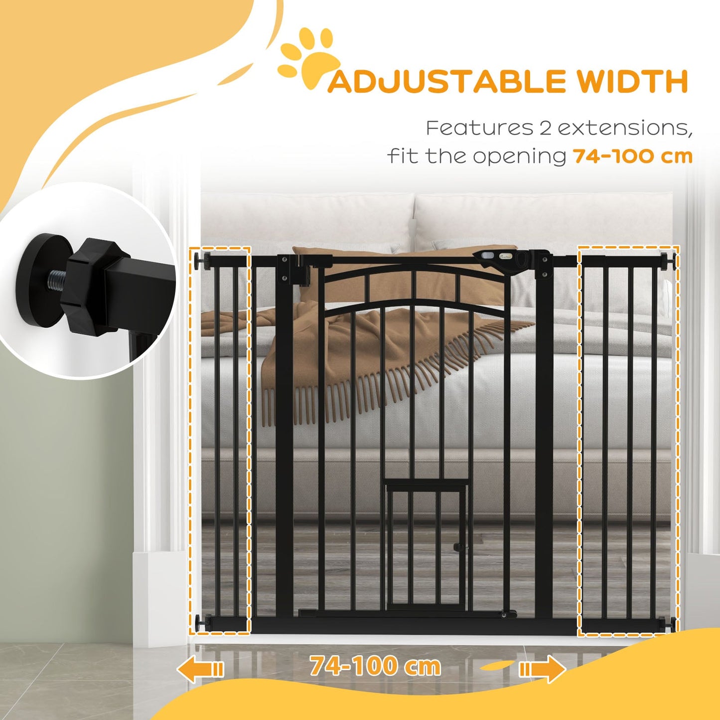 Auto-Close Pet Gate, Stair Gate with Cat Door, Double Locking for Doorways Hallways Stairs, Fits 29"-39.4" Wide, Black Houses, Kennels & Pens   at Gallery Canada