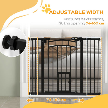 Auto-Close Pet Gate, Stair Gate with Cat Door, Double Locking for Doorways Hallways Stairs, Fits 29"-39.4" Wide, Black Houses, Kennels & Pens   at Gallery Canada