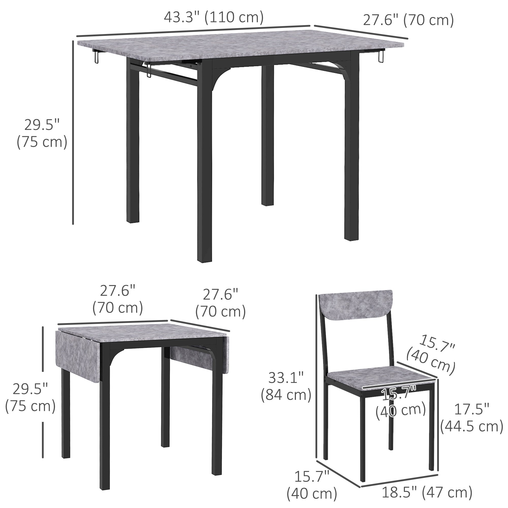 Foldable Dining Table Set for 2, Drop-Leaf Kitchen Table with 2 Chairs for Apartments, Studios, Natural Drop-leaf Dining Table Set Includes 2 Chairs Bar Sets   at Gallery Canada