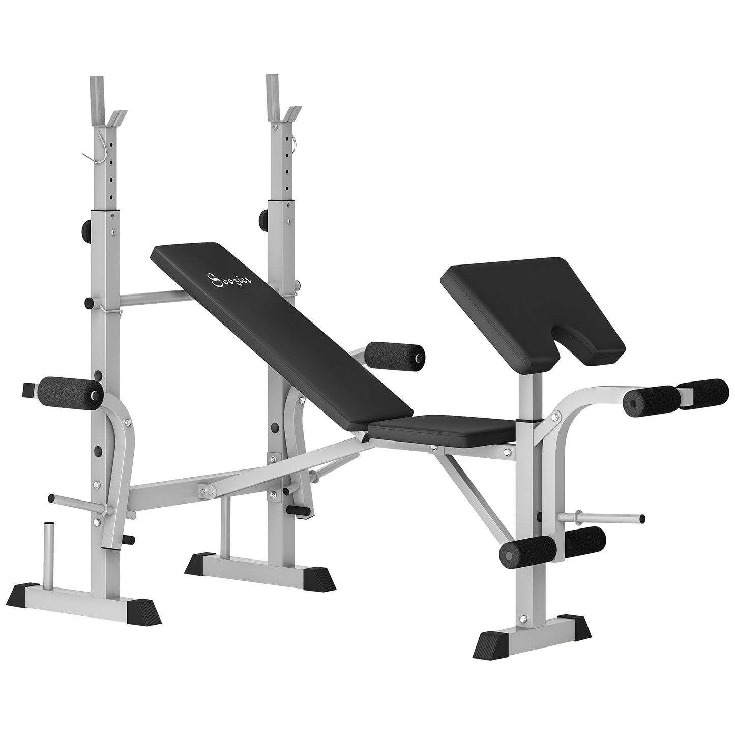 Bench Press Set Adjustable Weight Bench with Squat Rack, Preacher Curl Pad, Leg Developer and Weight Storage, Grey Weight Benches   at Gallery Canada