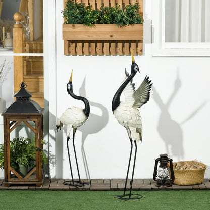 Set of 2 Garden Sculptures Heron Statues Lawn Patio Backyard Ornaments, 35.4"-40.6", White and Black Garden Decor   at Gallery Canada