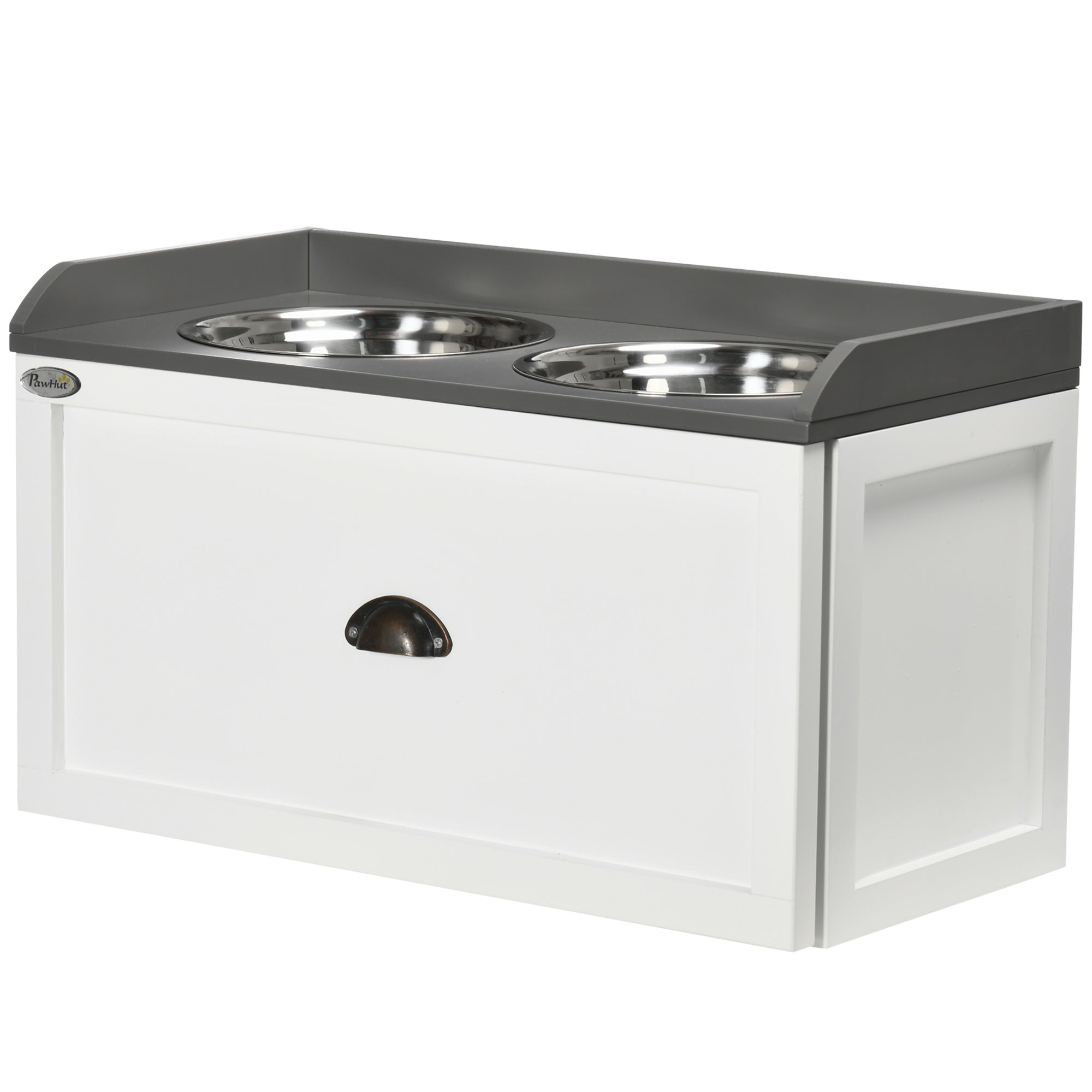 Elevated Dog Bowls Raised Pet Feeding Station with Storage 2 Stainless Steel Bowls, 23.6