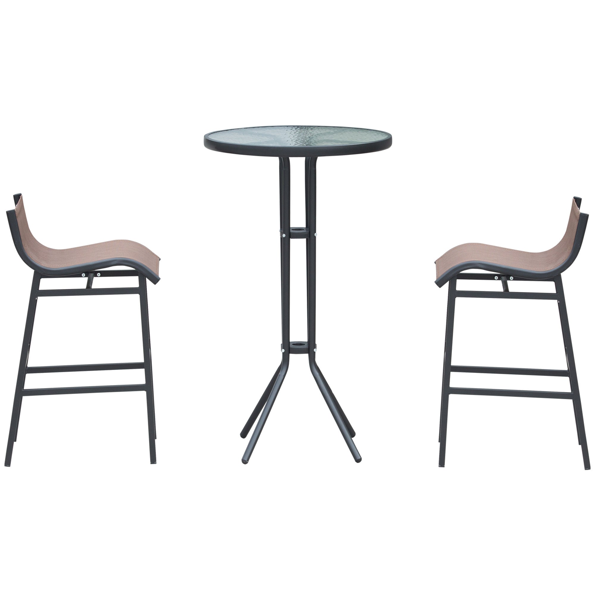 3Pcs Patio Bar Set, Outdoor Bistro Set with 2 Bar Stools and 1 Tempered Glass Bar Table, Dining Chat Set, Brown Bistro Sets at Gallery Canada