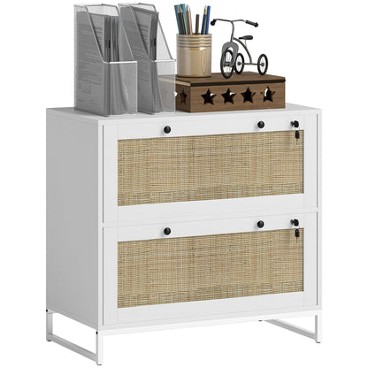 2-Drawer Filing Cabinet with Lock, Rattan File Cabinet with Adjustable Hanging Bar, White Office Cabinets & Cupboards at Gallery Canada