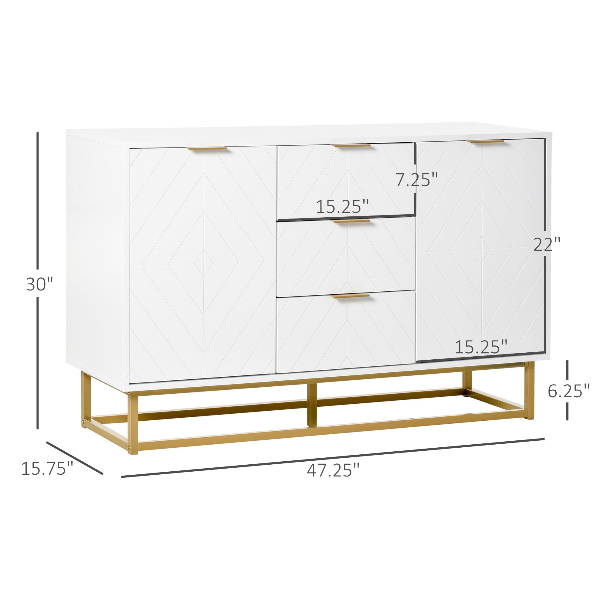 Contemporary 3-Drawer Sideboard Buffet Cabinet with Adjustable Shelves, White Bar Cabinets   at Gallery Canada