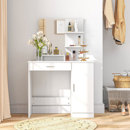 Dresssing Table, Vanity Table with Mirror, Drawer and Storage Shelves for Bedroom, 35.4" x 15" x 54.3", White Dressing & Vanity Tables   at Gallery Canada