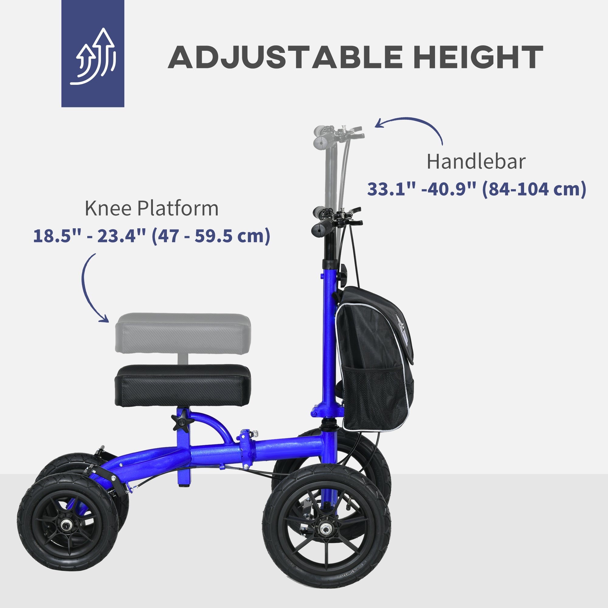 Adjustable Steerable Knee Walker, Foldable Knee Scooter with Rubber Wheels, Dual Brake, Crutch Alternative, Blue Knee Walker & Wheelchair Ramps   at Gallery Canada