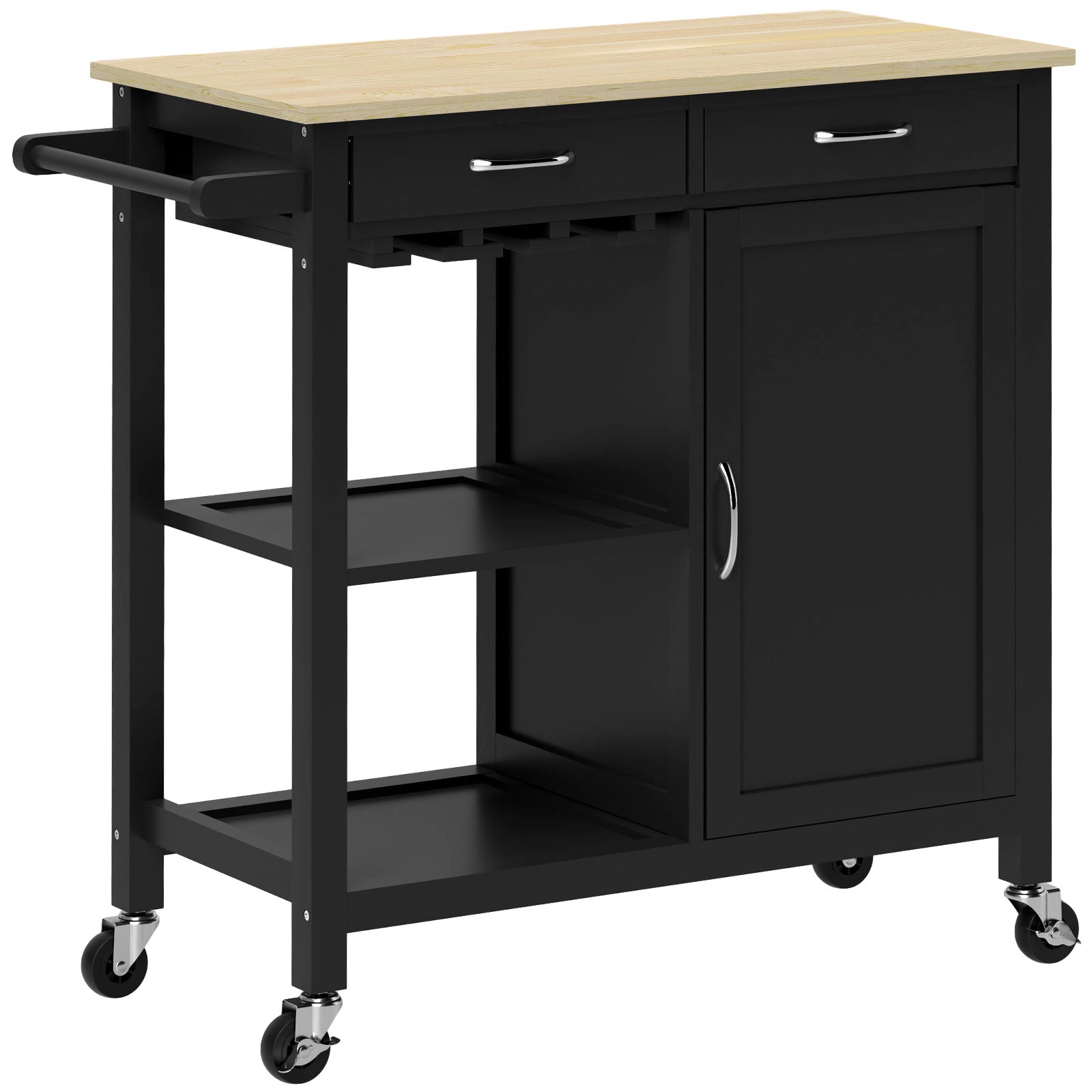 Kitchen Storage Trolley Cart Serving Cart 2 Drawers Wine Glass Rack Towel Rail Kitchen Islands & Kitchen Carts at Gallery Canada