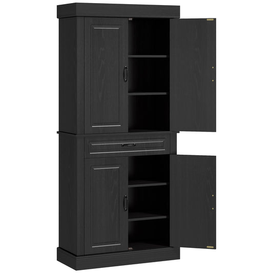 71" Freestanding Kitchen Pantry with 4 Doors and 2 Cabinets, Tall Storage Cabinet for Kitchen, Distressed Black Kitchen Pantry Cabinets   at Gallery Canada