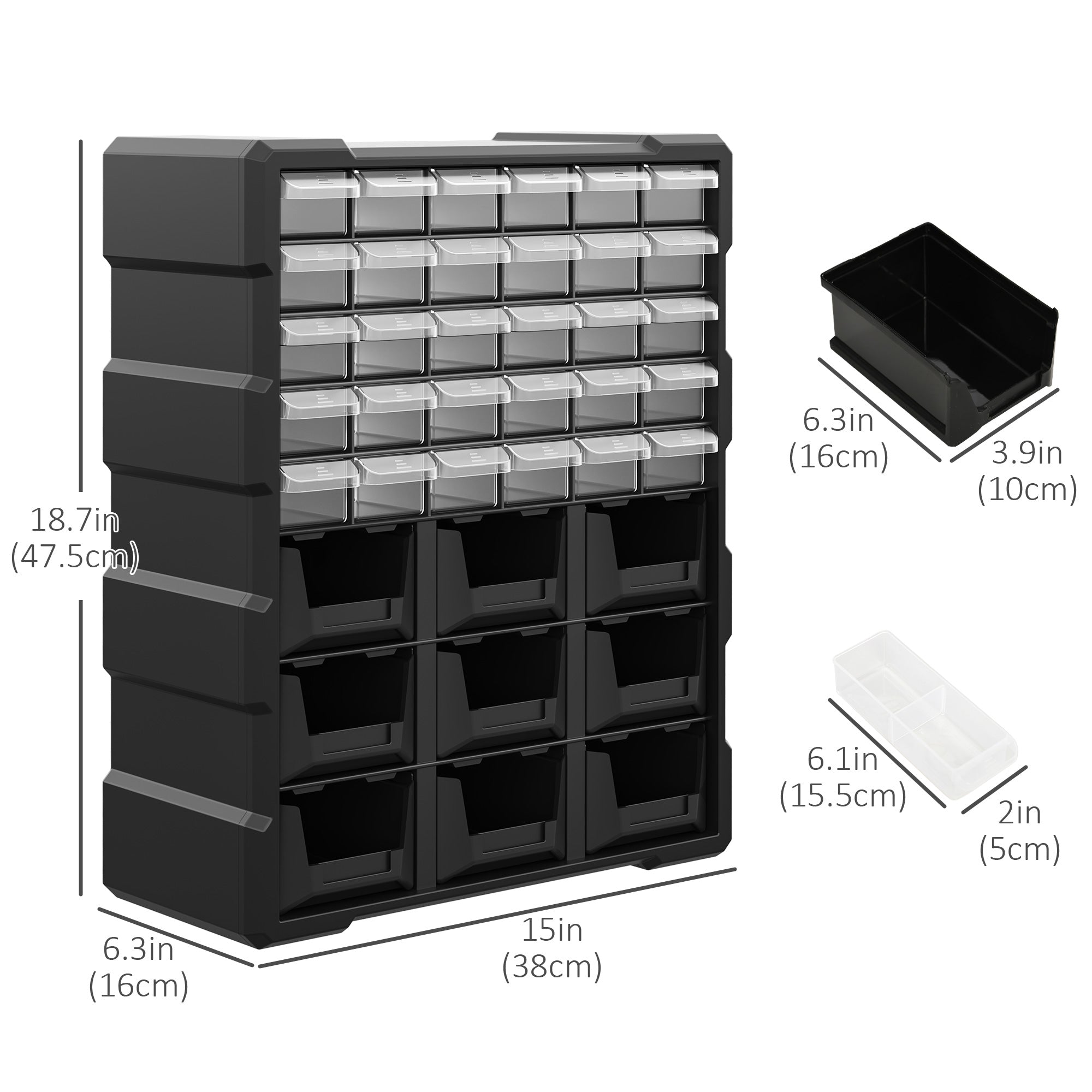 Plastic 39 Drawer Parts Organiser Wall Mount Storage Cabinet for Small Nuts Bolts Tool Set of 2 Black Tool Organizers   at Gallery Canada