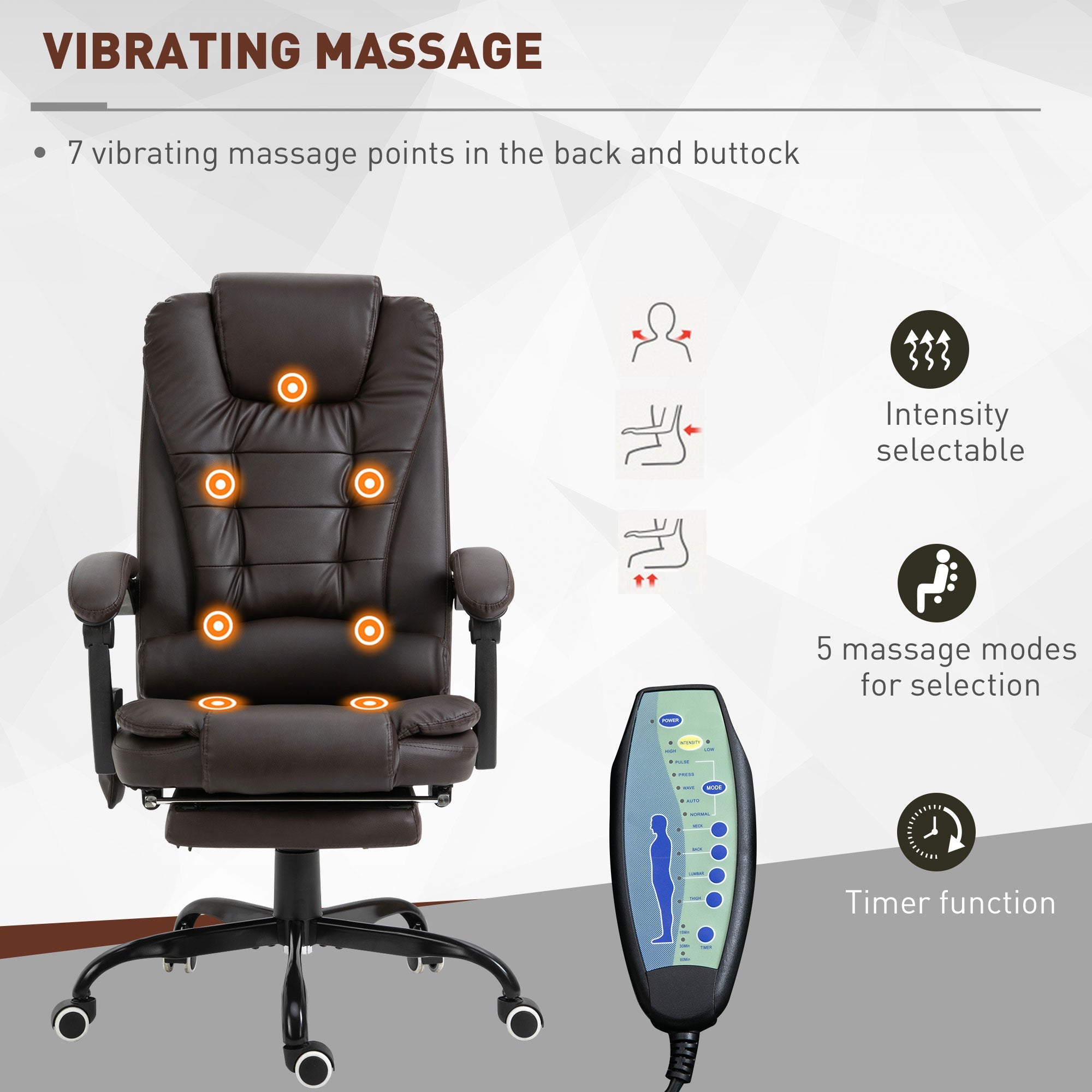 7-Point Vibrating Massage Chair, Reclining Office Chair with Footrest, Reclining Back, Adjustable Height, Brown Massage Chairs   at Gallery Canada