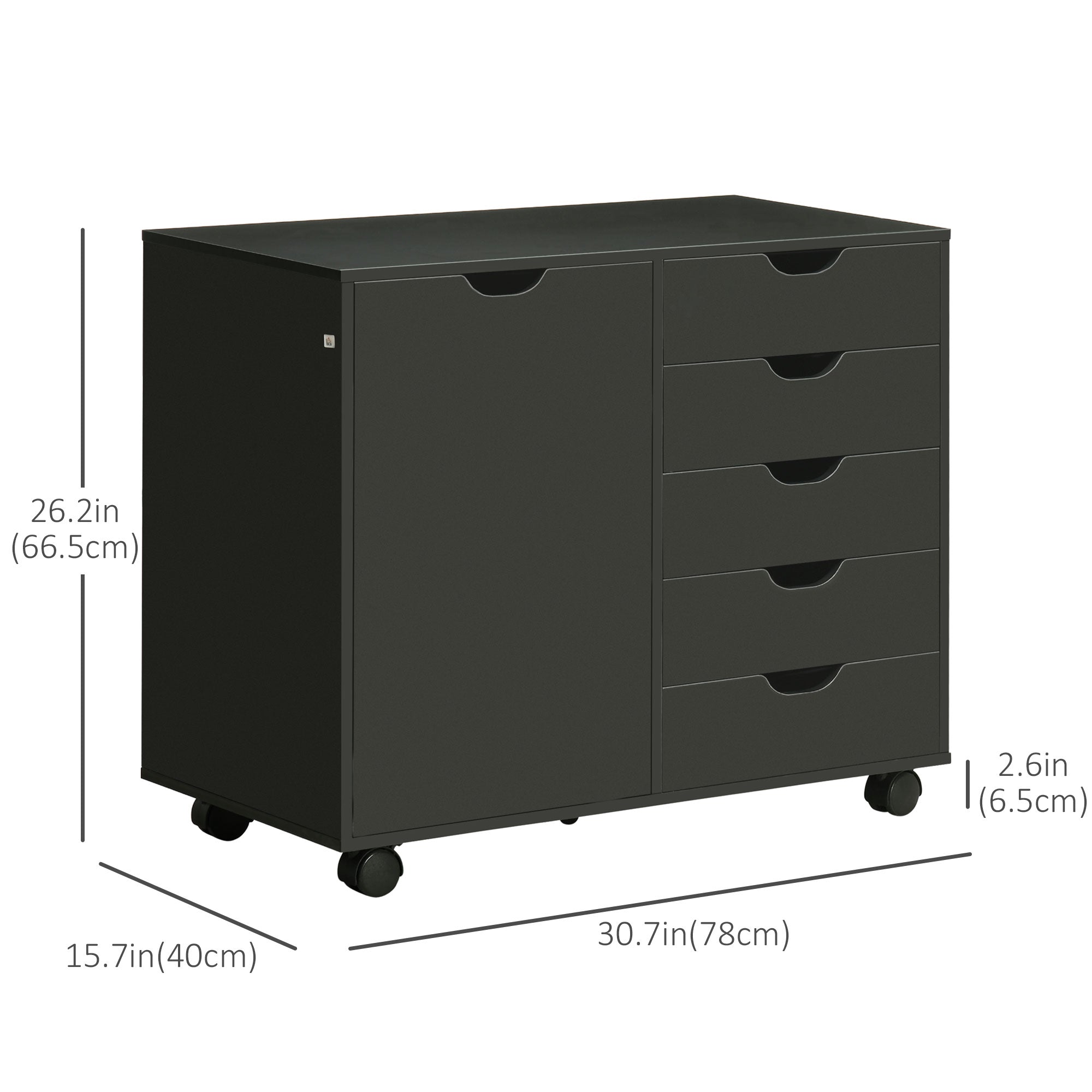 Lateral Filing Cabinet, 5-Drawers File Cabinet with Door and Adjustable Shelf, Mobile Office Storage Cabinet on Wheels, Printer Stand for Home Office, Black Storage Cabinets at Gallery Canada