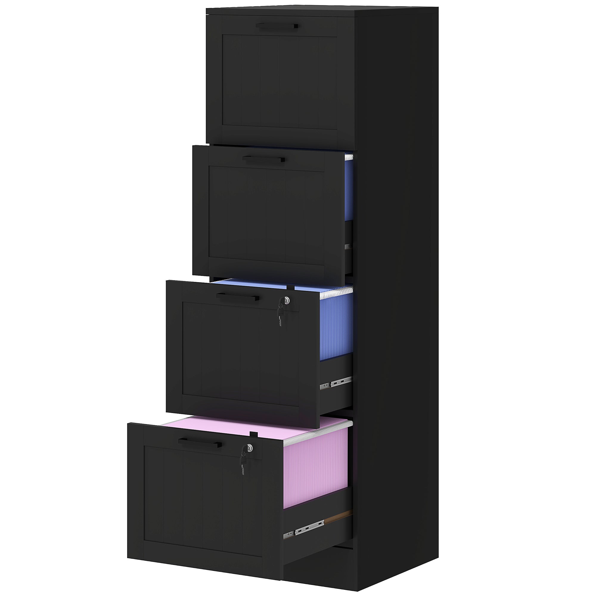 4 Drawer Filing Cabinet with Lock, Office Storage Cabinet with Adjustable Hanging Bars for A4 Letter Size Files, Black Office Cabinets & Cupboards at Gallery Canada