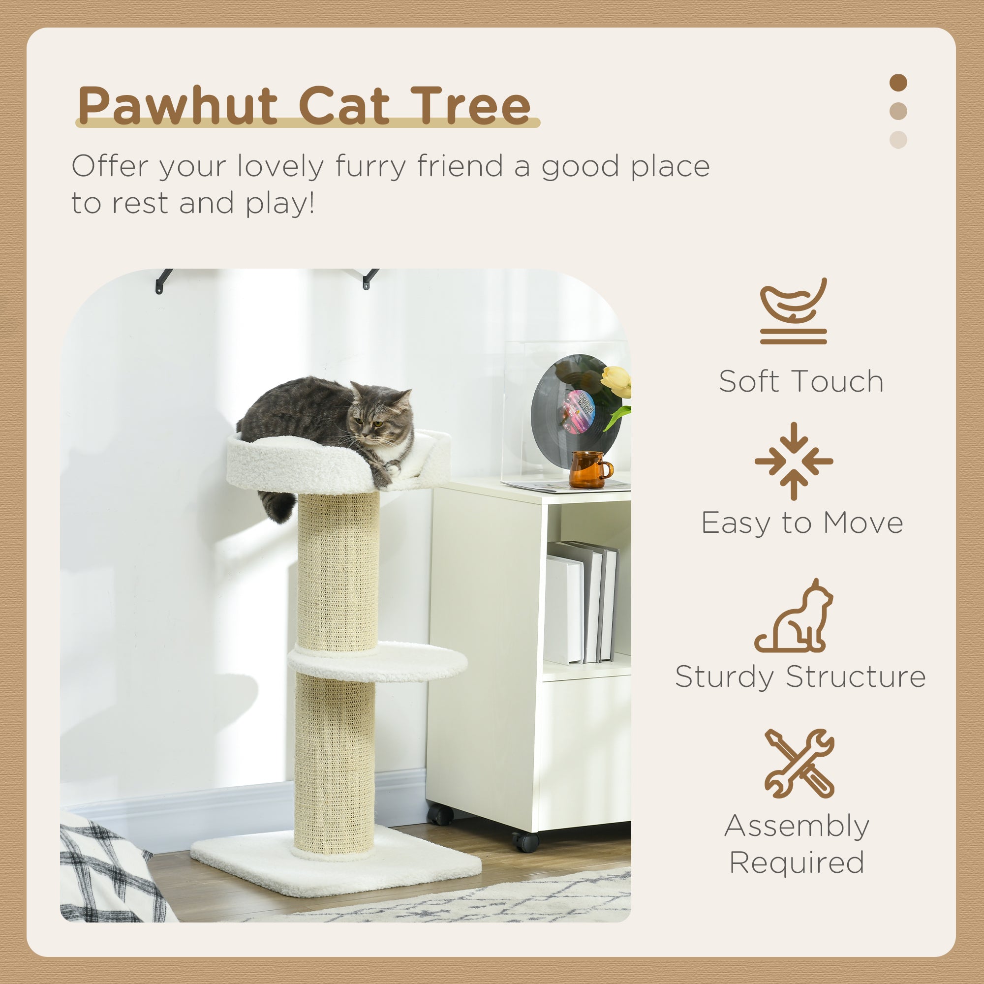 Cat Tree Kitty Tower with Sisal Mat Scratching Post, Cat Bed, Cushion, Perch, 18