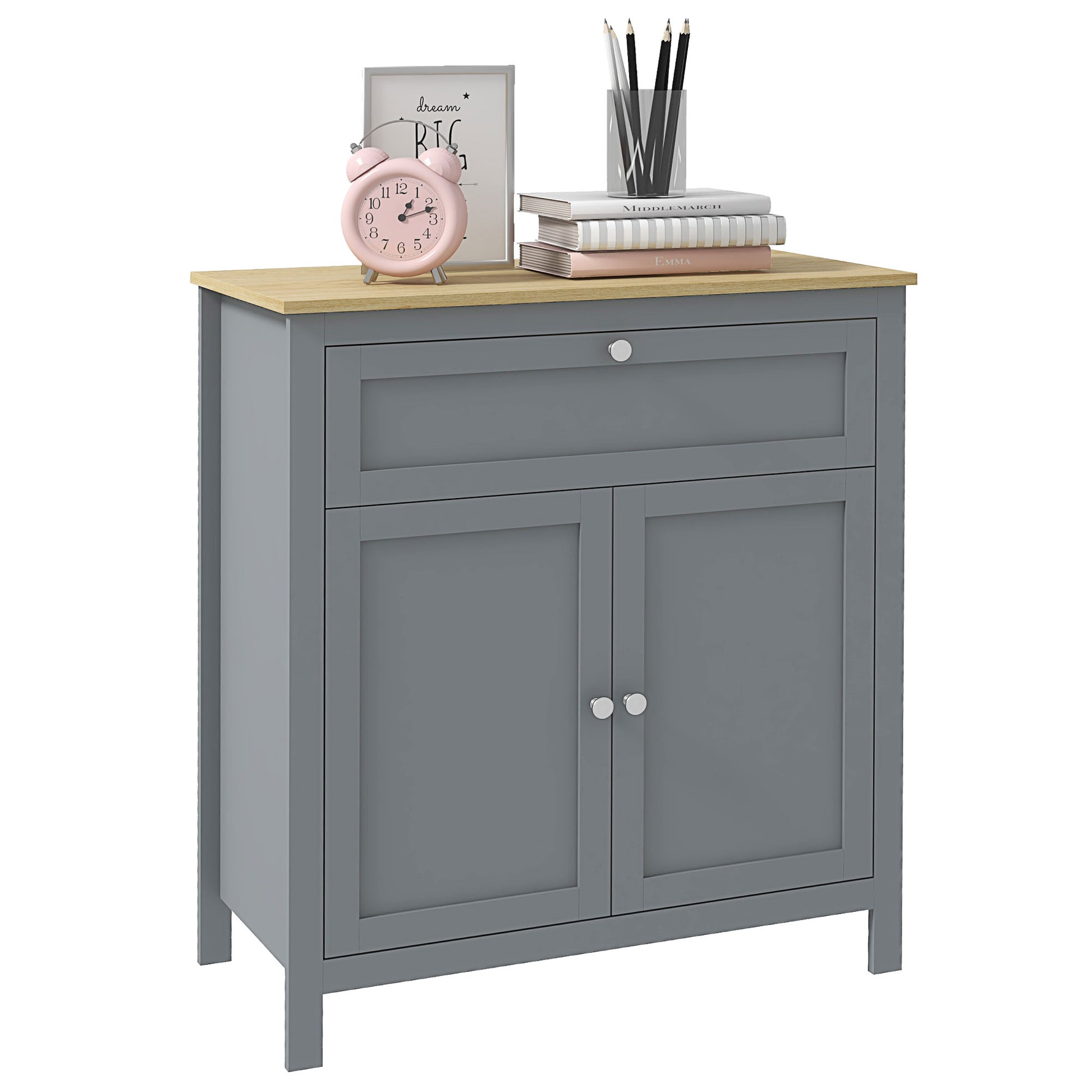 Sideboard Cabinet, Buffet Table with Drawer, Double Door Cupboard and Adjustable Shelf for Living Room, Entryway, Grey Bar Cabinets   at Gallery Canada