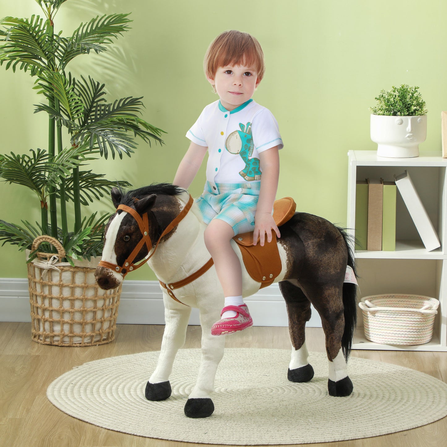 Standing Ride on Horse, Plush Pony Toy for Kids with Neighing Sound, Soft Padding, for Aged 3-8, Brown Rocking Horses Multi Colour  at Gallery Canada