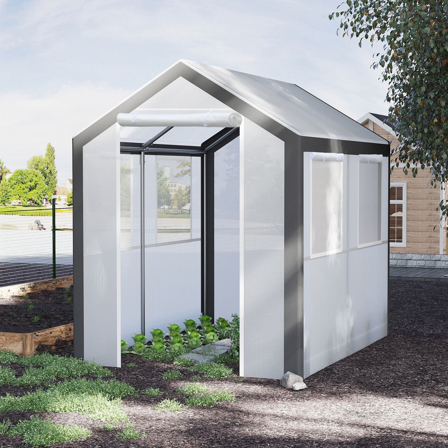 8' x 6' x 7.5' Heavy-duty Walk-in Greenhouse Outdoor Vegetable Plants Growing Warm House Seed Plant Growth Tent Polytunnel Shelter White Walk In Greenhouses   at Gallery Canada